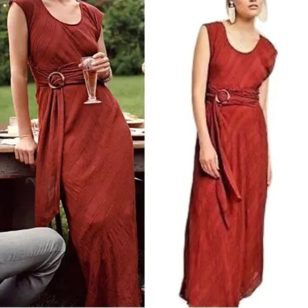 Moulinette Soeurs Guinevere Dress w Belt Maxi length in rust by Anthropologie